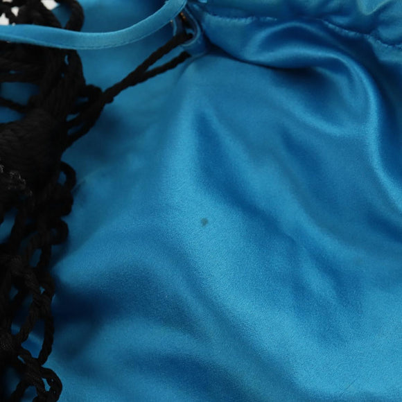 PRADA Hand Bag Satin Blue Gold Auth 157879V