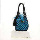 PRADA Hand Bag Satin Blue Gold Auth 157879V-26