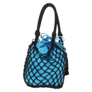 PRADA Hand Bag Satin Blue Gold Auth 157879V-3