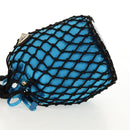 PRADA Hand Bag Satin Blue Gold Auth 157879V-4