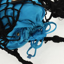 PRADA Hand Bag Satin Blue Gold Auth 157879V-6