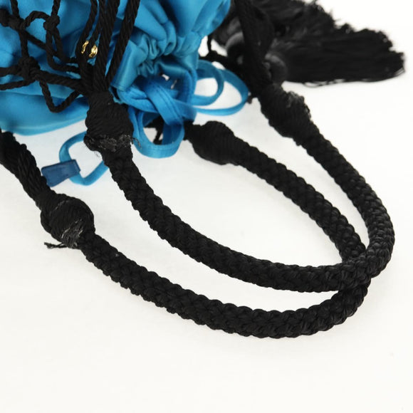 PRADA Hand Bag Satin Blue Gold Auth 157879V