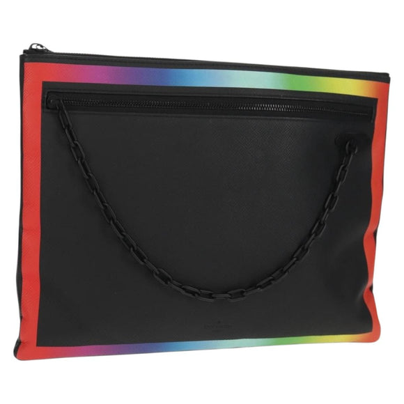LOUIS VUITTON taiga rainbow Chain Pochette A4 tas Zwart M30347 LV Auth 157880M