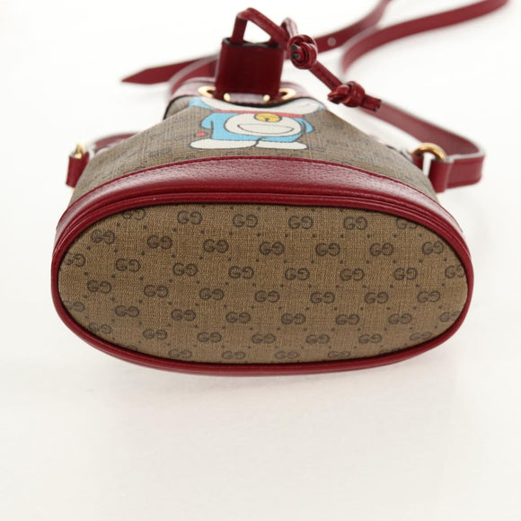 GUCCI Micro GG Supreme Doraemon Mini Bucket Bag PVC Beige 647801 Auth 157883A
