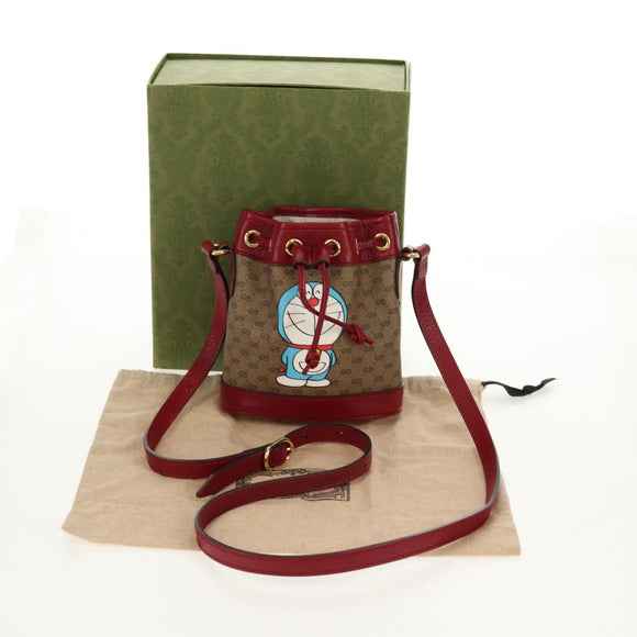 GUCCI Micro GG Supreme Doraemon Mini Bucket Bag PVC Beige 647801 Auth 157883A