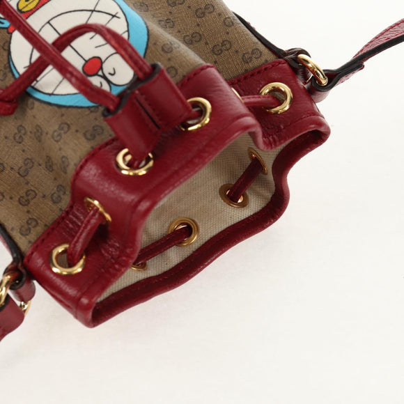 GUCCI Micro GG Supreme Doraemon Mini Bucket Bag PVC Beige 647801 Auth 157883A