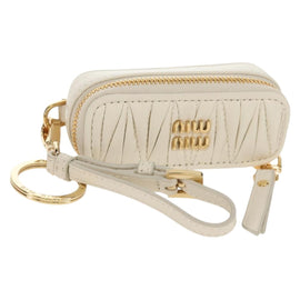 Miu Miu Matelasse Lip Case Charm Leather White Gold Auth 157884M