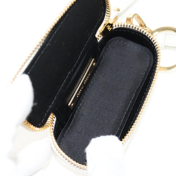 Miu Miu Matelasse Lip Case Charm Leather White Gold Auth 157884M