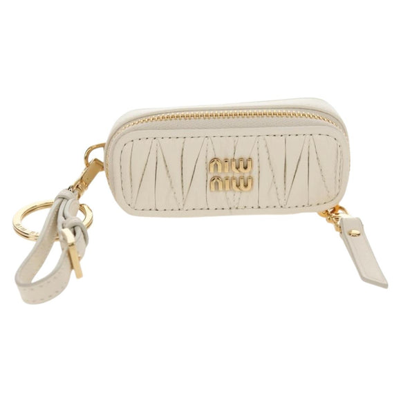 Miu Miu Matelasse Lip Case Charm Leather White Gold Auth 157884M