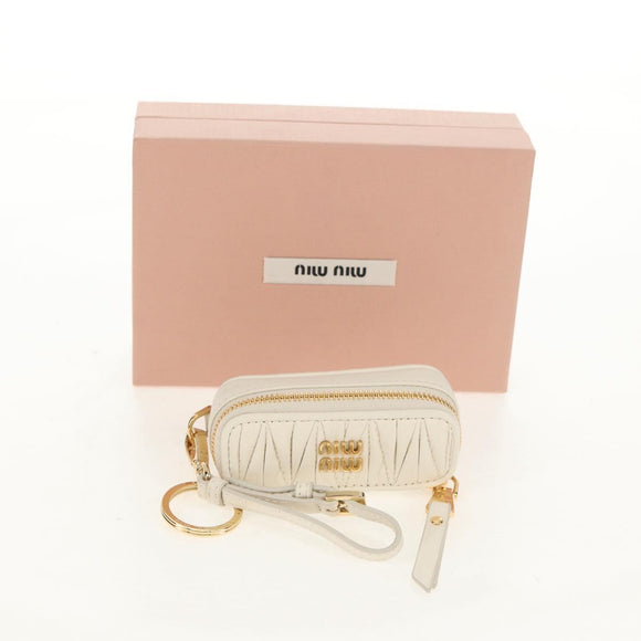 Miu Miu Matelasse Lip Case Charm Leather White Gold Auth 157884M