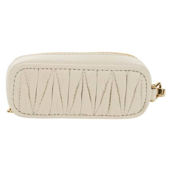 Miu Miu Matelasse Lip Case Charm Leather White Gold Auth 157884M