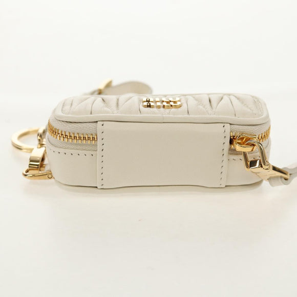Miu Miu Matelasse Lip Case Charm Leather White Gold Auth 157884M