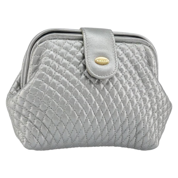 BALLY Pouch Leather Silver Auth 157887