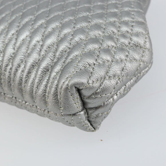 BALLY Pouch Leather Silver Auth 157887