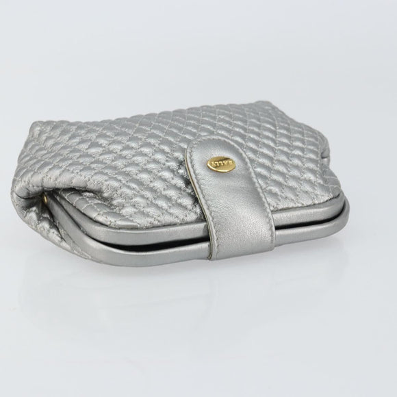BALLY Pouch Leather Silver Auth 157887