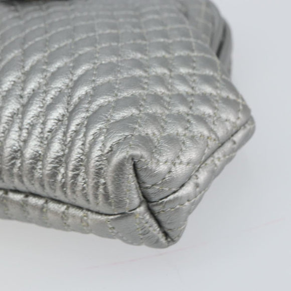 BALLY Pouch Leather Silver Auth 157887