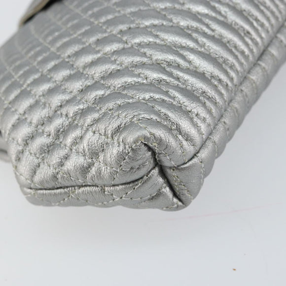 BALLY Pouch Leather Silver Auth 157887