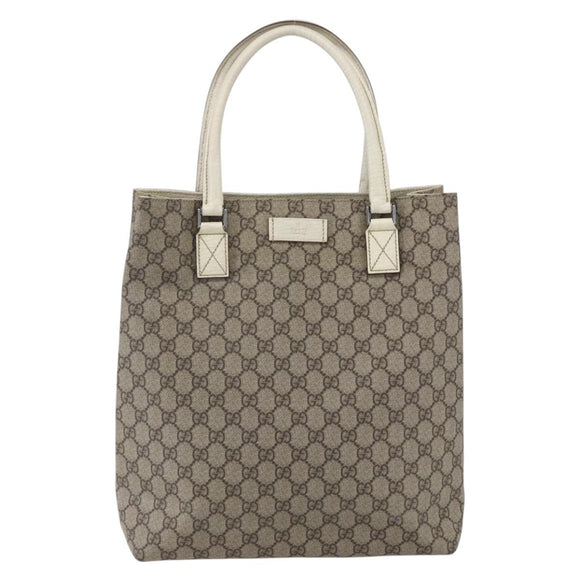 GUCCI GG Supreme Tote Bag PVC Beige Silver 131220 Auth 157900