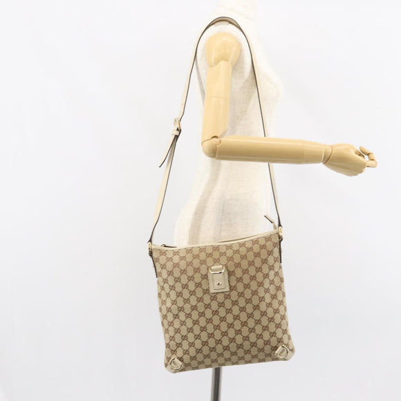 GUCCI GG Canvas Abbey Shoulder Bag Beige Gold 131326 Auth 157905