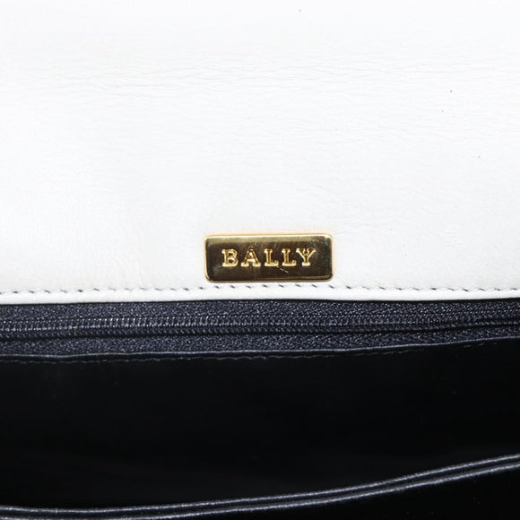 BALLY Hand Bag Leather Ivory Gold Auth 157907