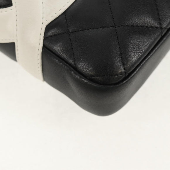 CHANEL Matelasse Cambon Line Shoulder Bag Leather Black Silver CC Auth 157909V