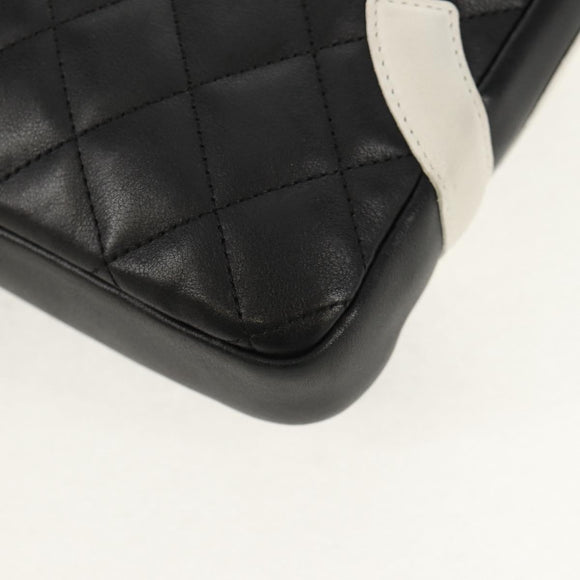 CHANEL Matelasse Cambon Line Shoulder Bag Leather Black Silver CC Auth 157909V