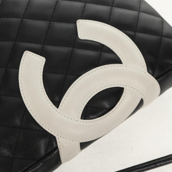 CHANEL Matelasse Cambon Line Shoulder Bag Leather Black Silver CC Auth 157909V