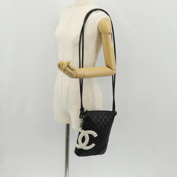 CHANEL Matelasse Cambon Line Shoulder Bag Leather Black Silver CC Auth 157909V