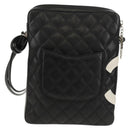 CHANEL Matelasse Cambon Line Shoulder Bag Leather Black Silver CC Auth 157909V-2
