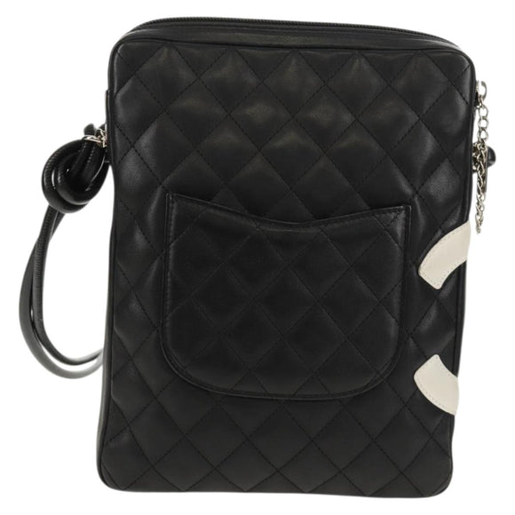 CHANEL Matelasse Cambon Line Shoulder Bag Leather Black Silver CC Auth 157909V