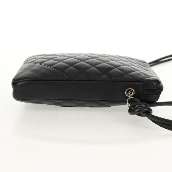 CHANEL Matelasse Cambon Line Shoulder Bag Leather Black Silver CC Auth 157909V