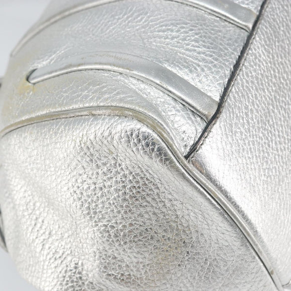 CELINE Hand Bag Leather Silver Auth 157912