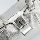 CELINE Hand Bag Leather Silver Auth 157912-14