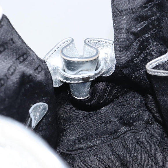 CELINE Hand Bag Leather Silver Auth 157912