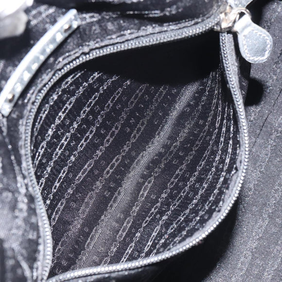 CELINE Hand Bag Leather Silver Auth 157912