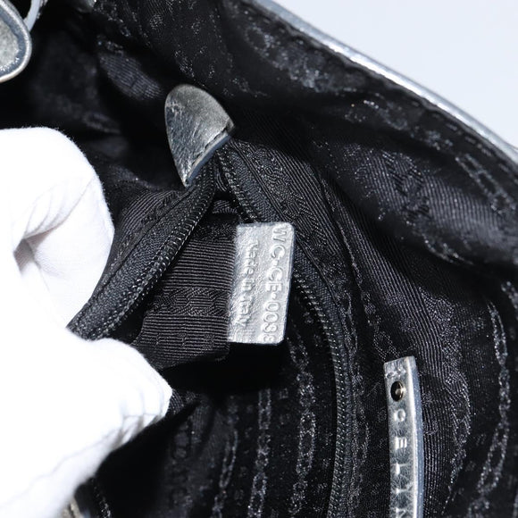 CELINE Hand Bag Leather Silver Auth 157912