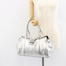 CELINE Hand Bag Leather Silver Auth 157912-23