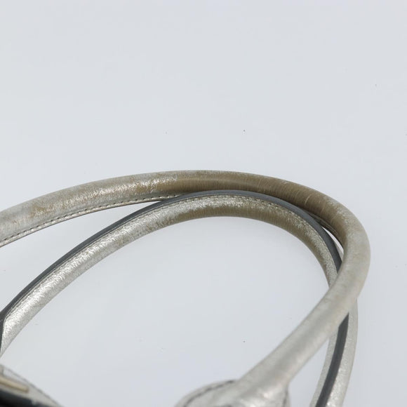 CELINE Hand Bag Leather Silver Auth 157912