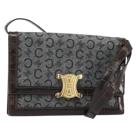 CELINE C Macadam Canvas Shoulder Bag Gray Gold Auth 157930