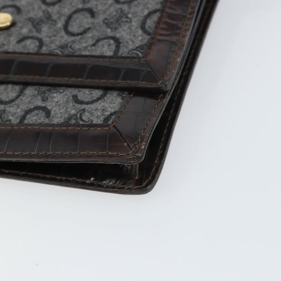 CELINE C Macadam Canvas Shoulder Bag Gray Gold Auth 157930