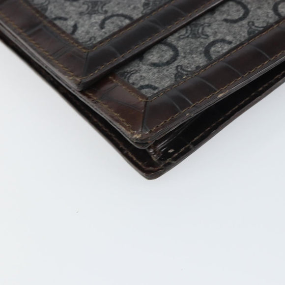 CELINE C Macadam Canvas Shoulder Bag Gray Gold Auth 157930