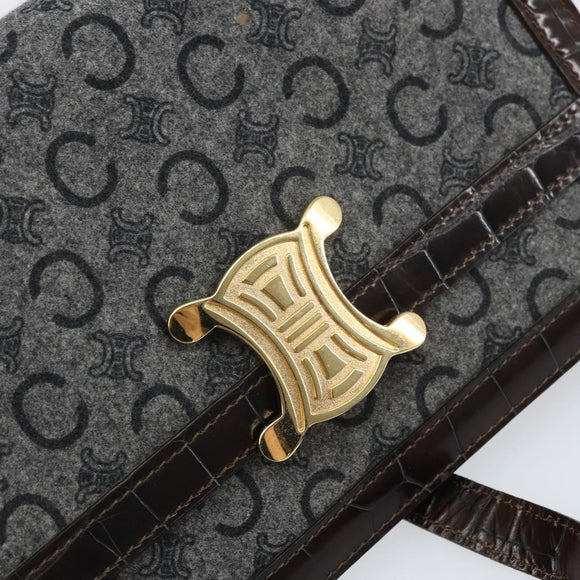CELINE C Macadam Canvas Shoulder Bag Gray Gold Auth 157930
