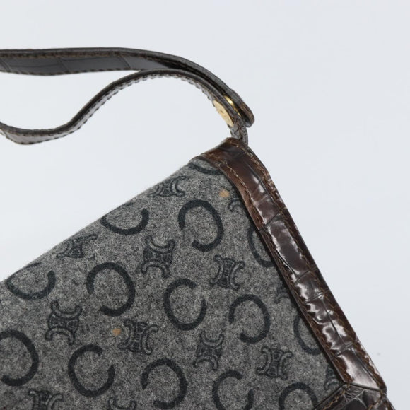 CELINE C Macadam Canvas Shoulder Bag Gray Gold Auth 157930