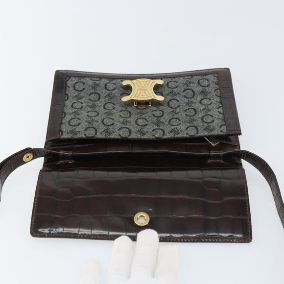 CELINE C Macadam Canvas Shoulder Bag Gray Gold Auth 157930