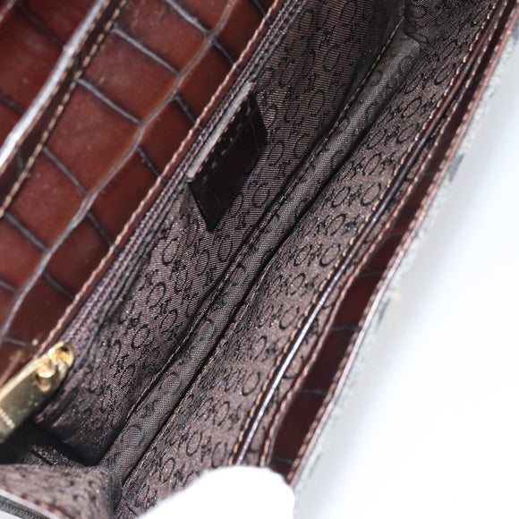 CELINE C Macadam Canvas Shoulder Bag Gray Gold Auth 157930