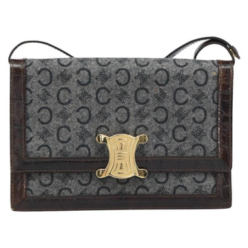 CELINE C Macadam Canvas Shoulder Bag Gray Gold Auth 157930 - 0