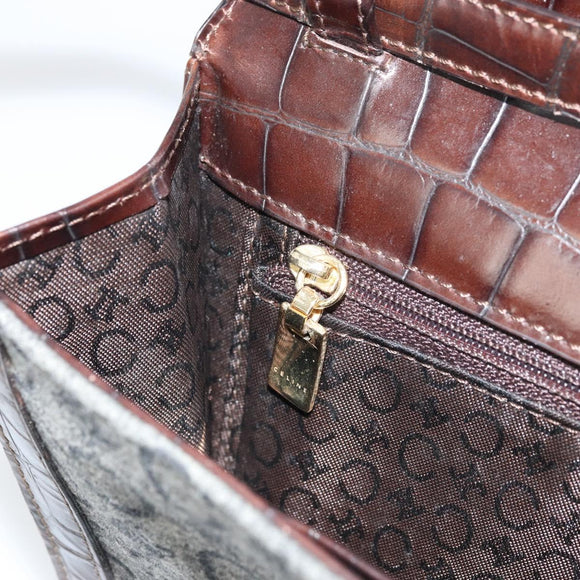 CELINE C Macadam Canvas Shoulder Bag Gray Gold Auth 157930