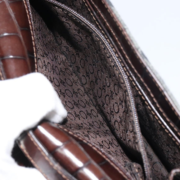 CELINE C Macadam Canvas Shoulder Bag Gray Gold Auth 157930