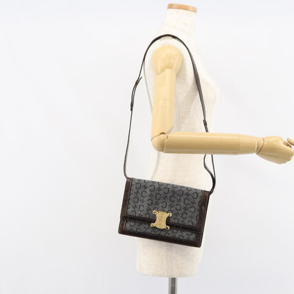 CELINE C Macadam Canvas Shoulder Bag Gray Gold Auth 157930