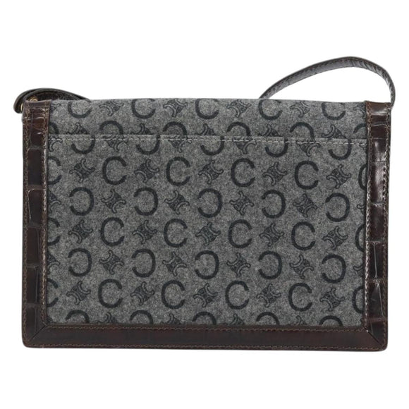 CELINE C Macadam Canvas Shoulder Bag Gray Gold Auth 157930